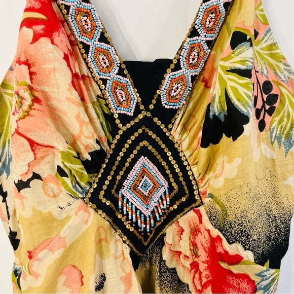 VASNA Desire boho floral beaded sequined sundress. Fit & flare. 100% cotton. M - Picture 5 of 6